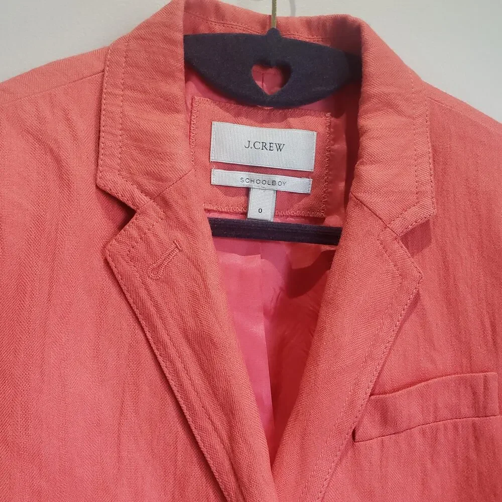 J Crew Schoolboy Blazer Women's 0 Peach Coral 2 Button Closure Lined
